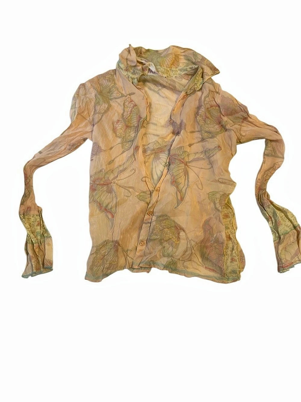 Johnny Was Floral Sheer Blouse in Yellow & Green